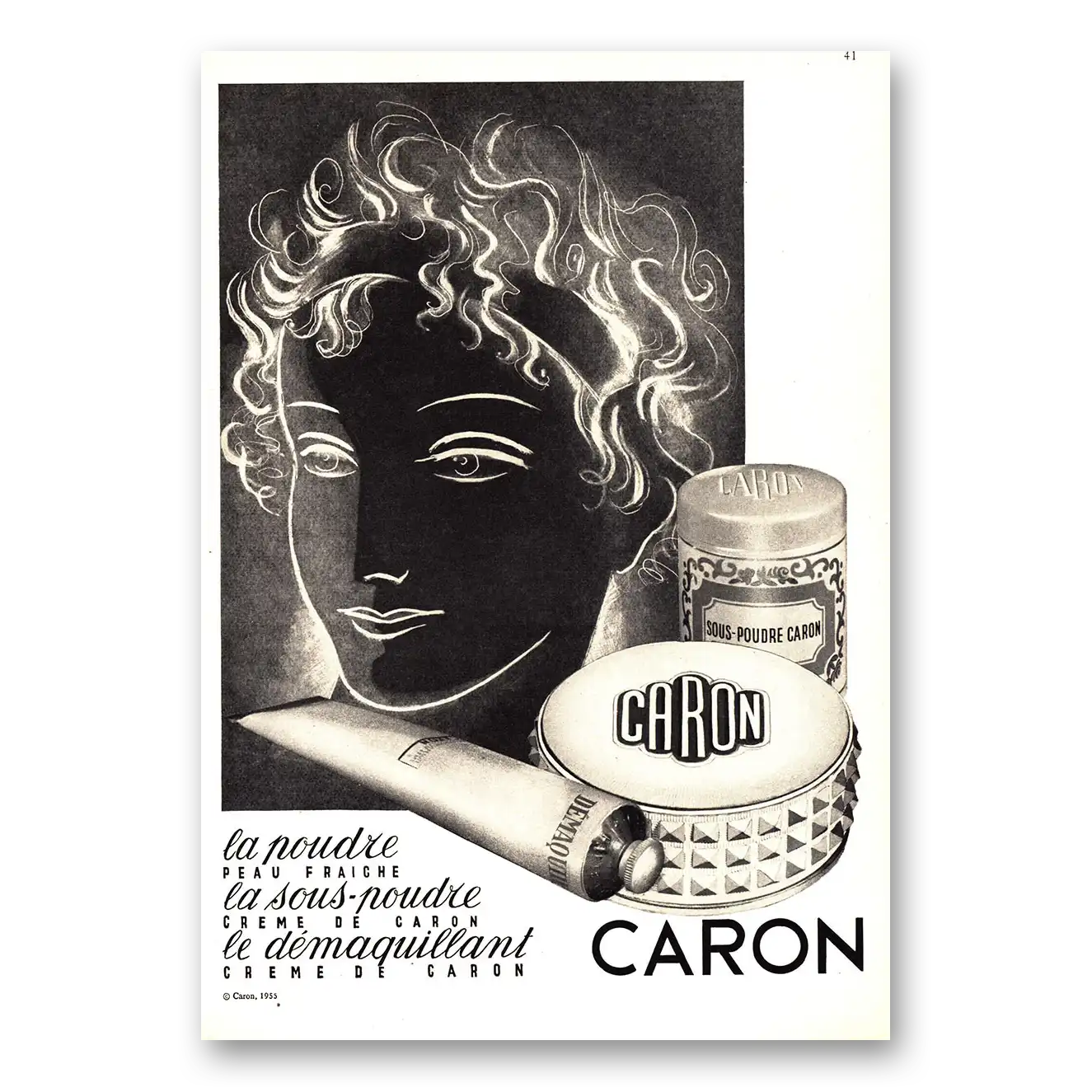 1955 Caron Perfume La Poudre Vintage Magazine Print Ad