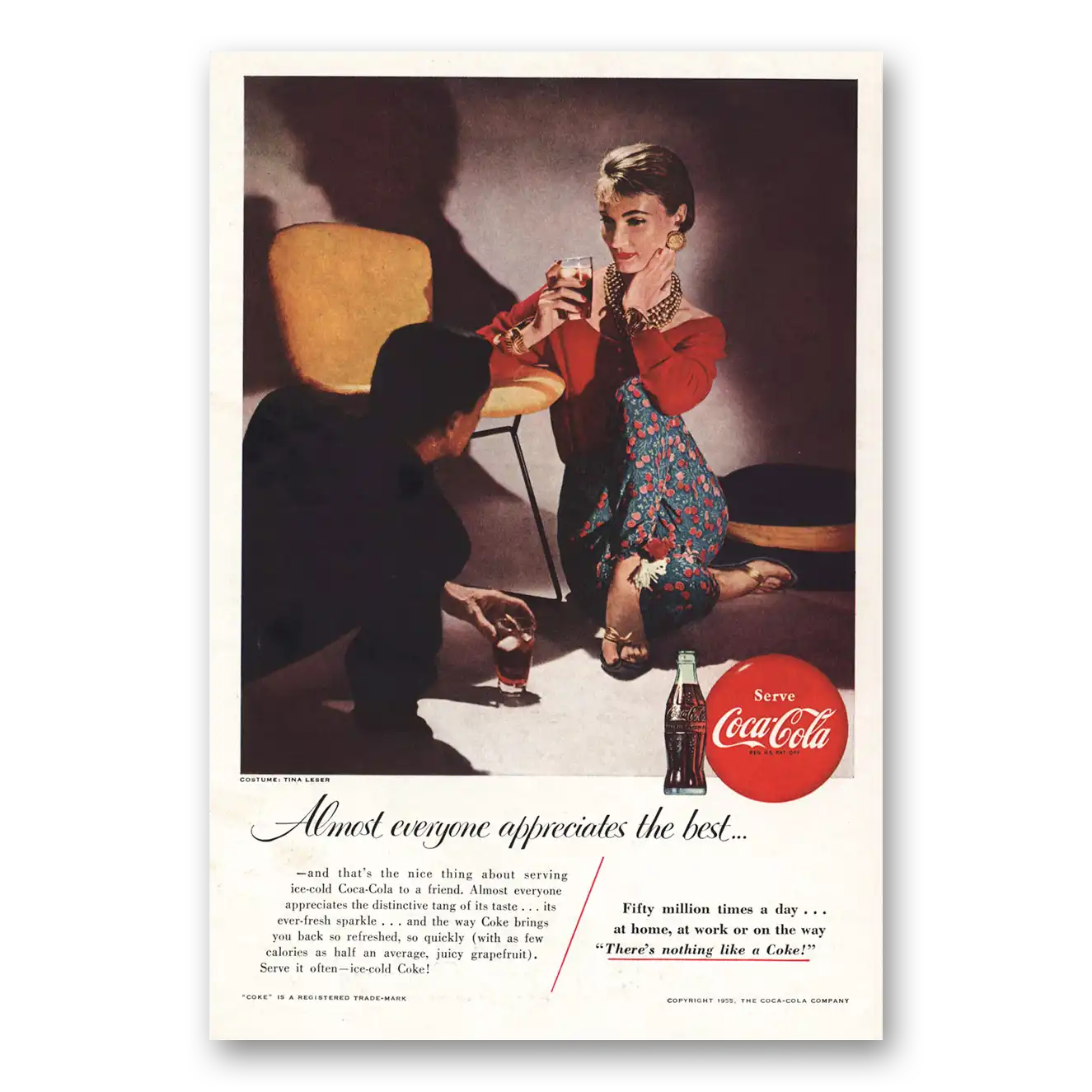 1955 Coca Cola Tina Leser Almost Everyone Appreciate Vintage Magazine Print Ad