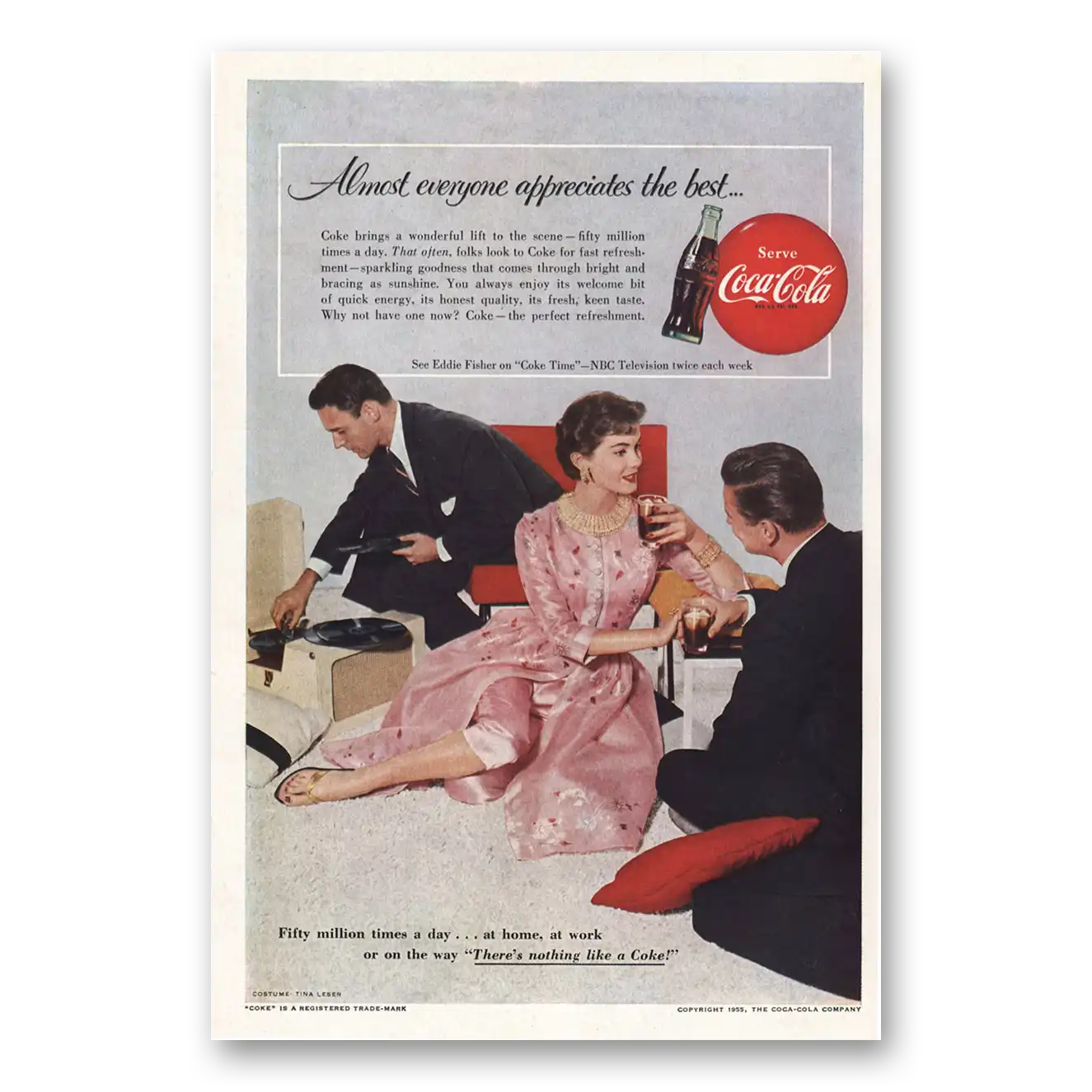 1955 Coca Cola Almost Everyone Appreciates Vintage Magazine Print Ad