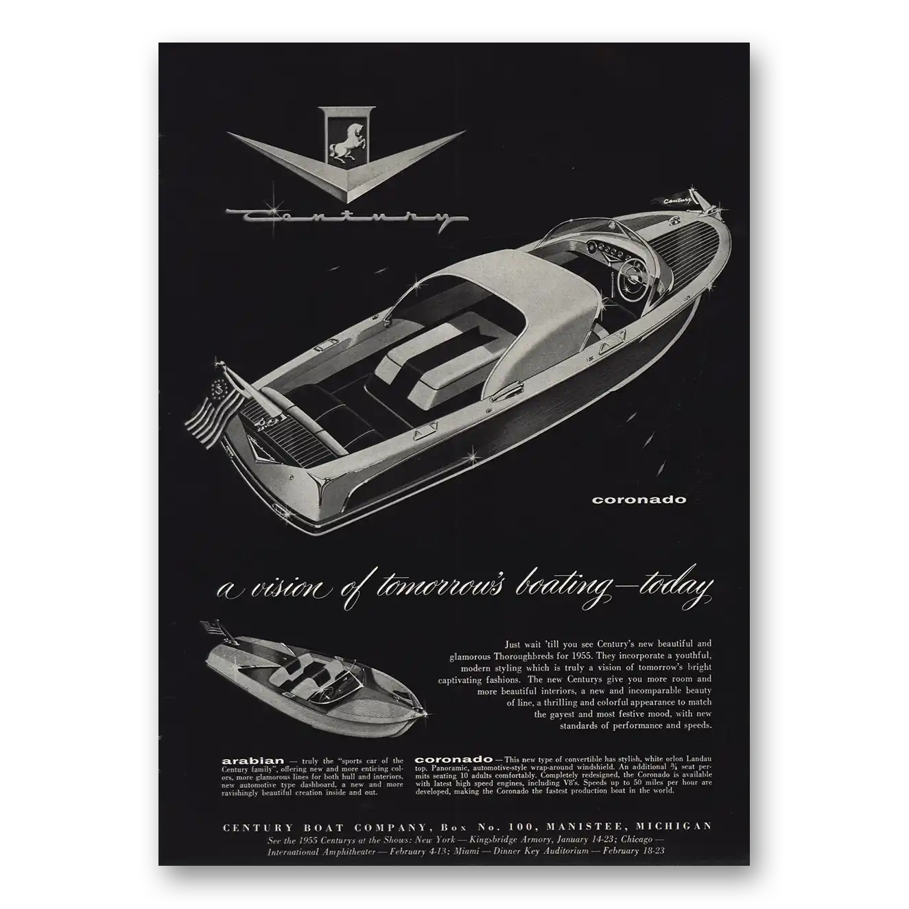 1955 Century Coronado Boat Vision of Tomorrows Boating Vintage Magazine Print Ad