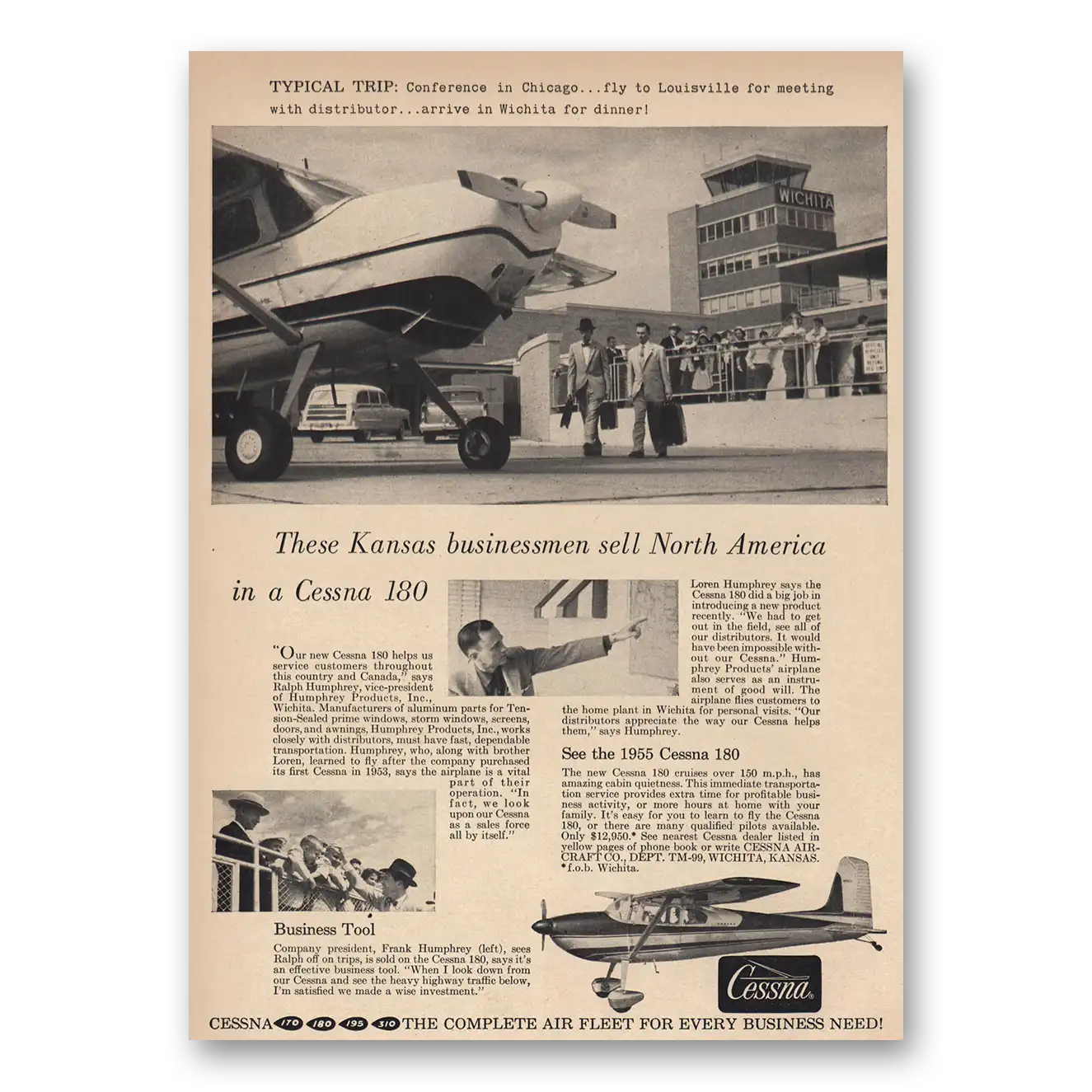 1955 Cessna Kansas Businessmen Vintage Magazine Print Ad