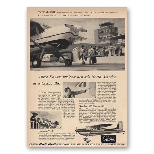 1955 Cessna Kansas Businessmen Vintage Magazine Print Ad