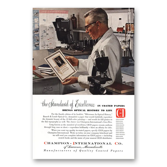 1955 Champion Coated Papers Optical History Vintage Magazine Print Ad