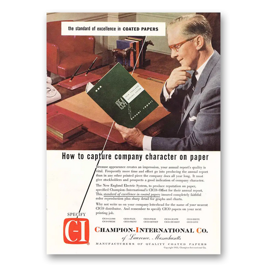 1955 Champion Coated Papers New England Electric Vintage Magazine Print Ad