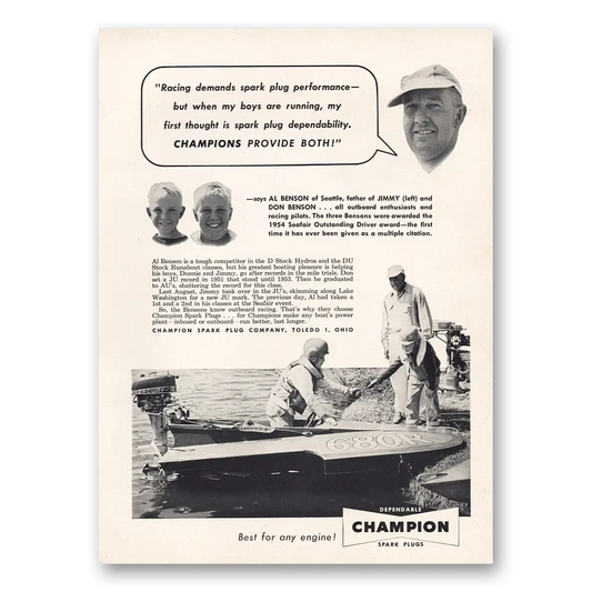 1955 Champion Spark Plugs Racing Demands Spark Plug Performance Vintage Magazine Print Ad