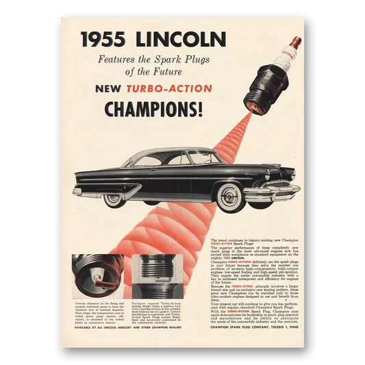 1955 Champion Spark Plugs Lincoln Vintage Magazine Print Ad