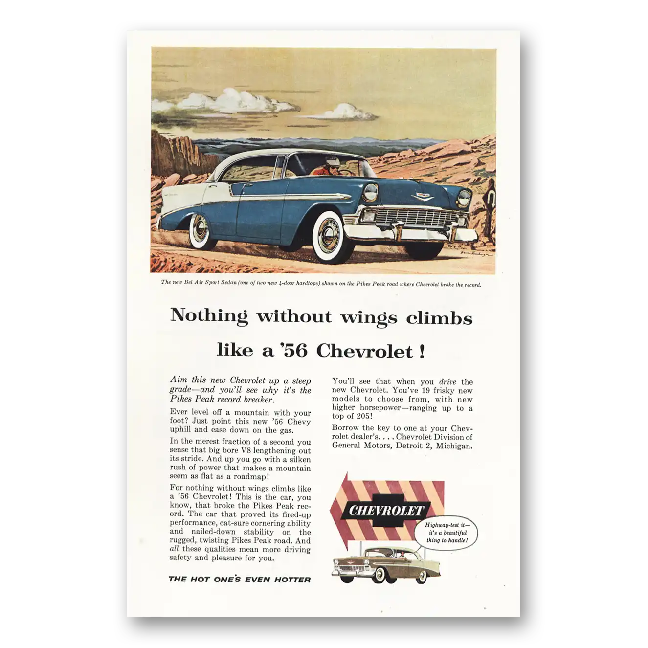 1955 Chevrolet Bel Air Nothing Without Wings Climbs Like a 56 Chevrolet Vintage Magazine Print Ad