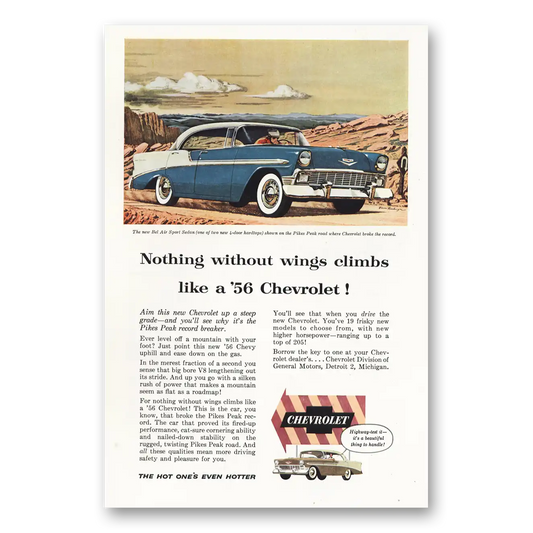 1955 Chevrolet Bel Air Nothing Without Wings Climbs Like a 56 Chevrolet Vintage Magazine Print Ad