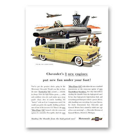 1955 Chevrolet Bel Air Air Force Jet 3 New Engines Vintage Magazine Print Ad