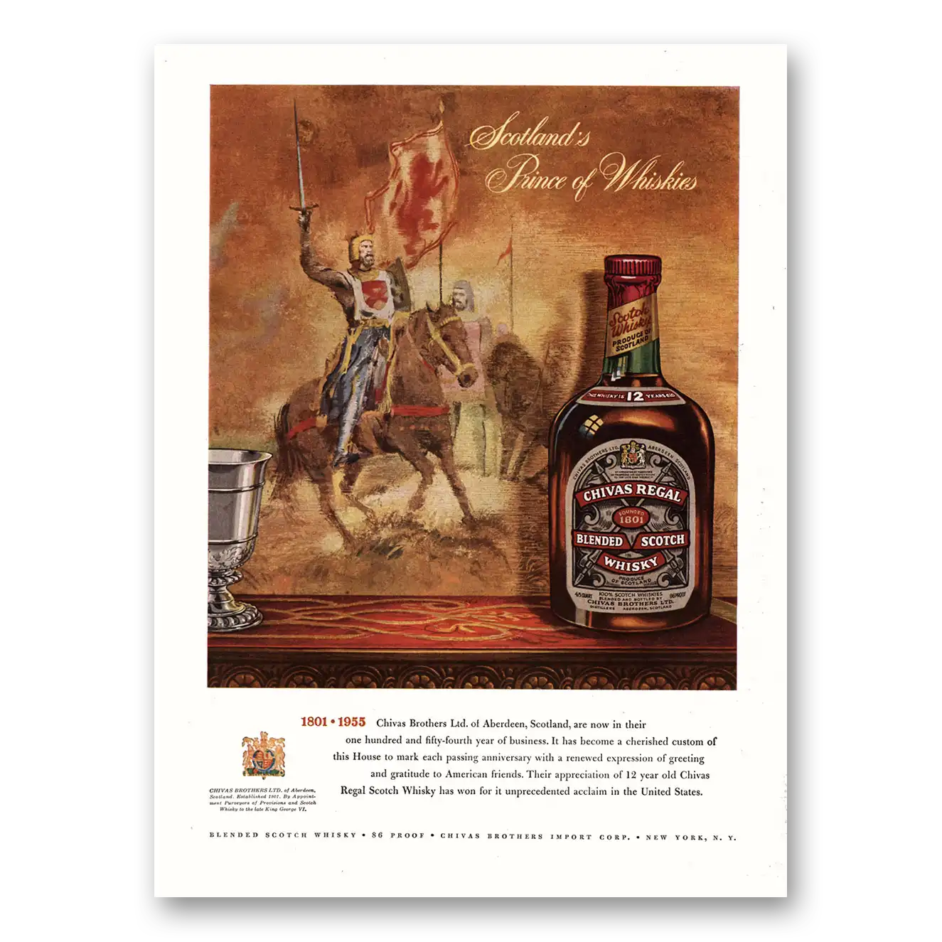 1955 Chivas Regal Scotlands Prince of Whiskies Vintage Magazine Print Ad