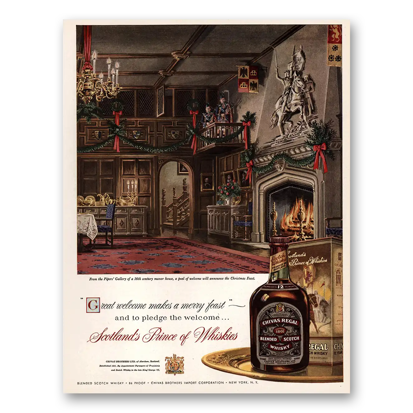 1955 Chivas Regal Great Welcomes Makes Merry Feast Vintage Magazine Print Ad