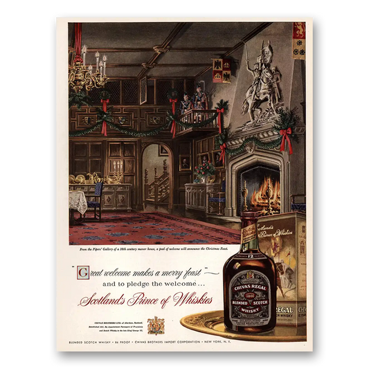 1955 Chivas Regal Great Welcomes Makes Merry Feast Vintage Magazine Print Ad