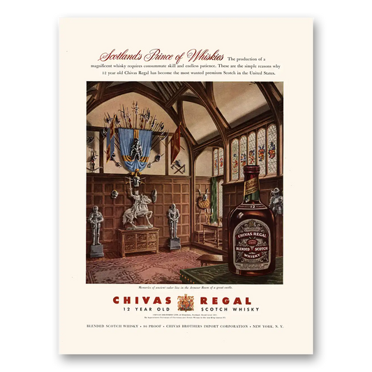 1955 Chivas Regal Armour Room Great Castle Vintage Magazine Print Ad