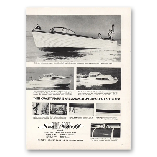 1955 Chris Craft Sea Skiff Quality Features Standard Vintage Magazine Print Ad