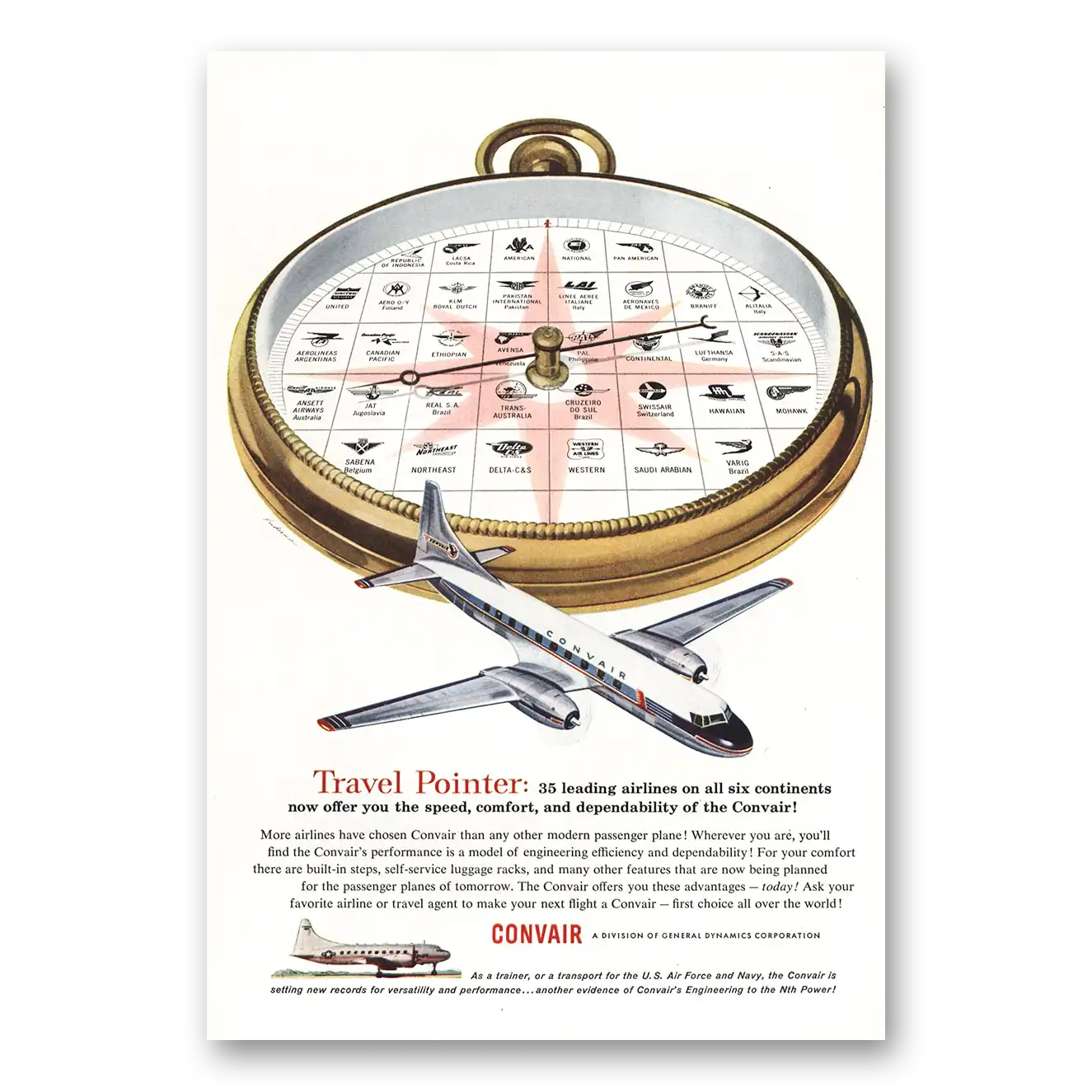 1955 Convair Travel Pointer Vintage Magazine Print Ad