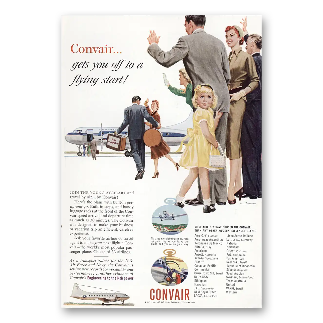 1955 Convair Gets You Off To a Flying Start Vintage Magazine Print Ad