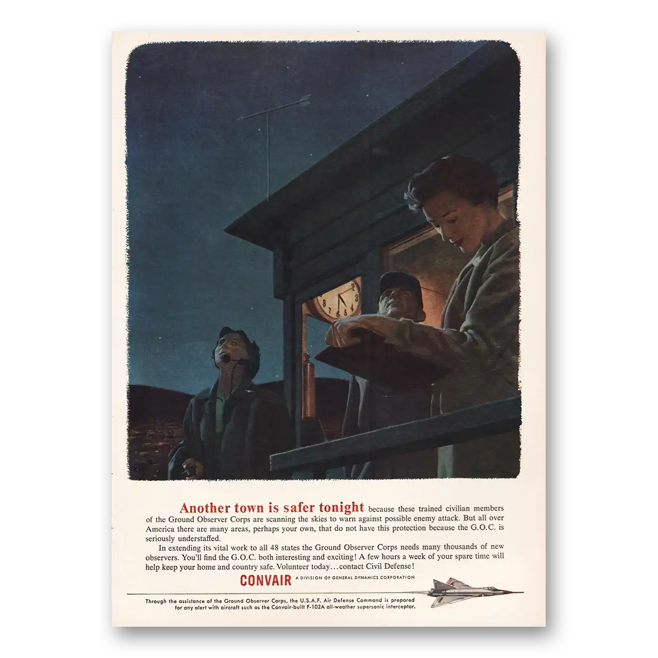 1955 Convair Another Town Is Safer Tonight Vintage Magazine Print Ad
