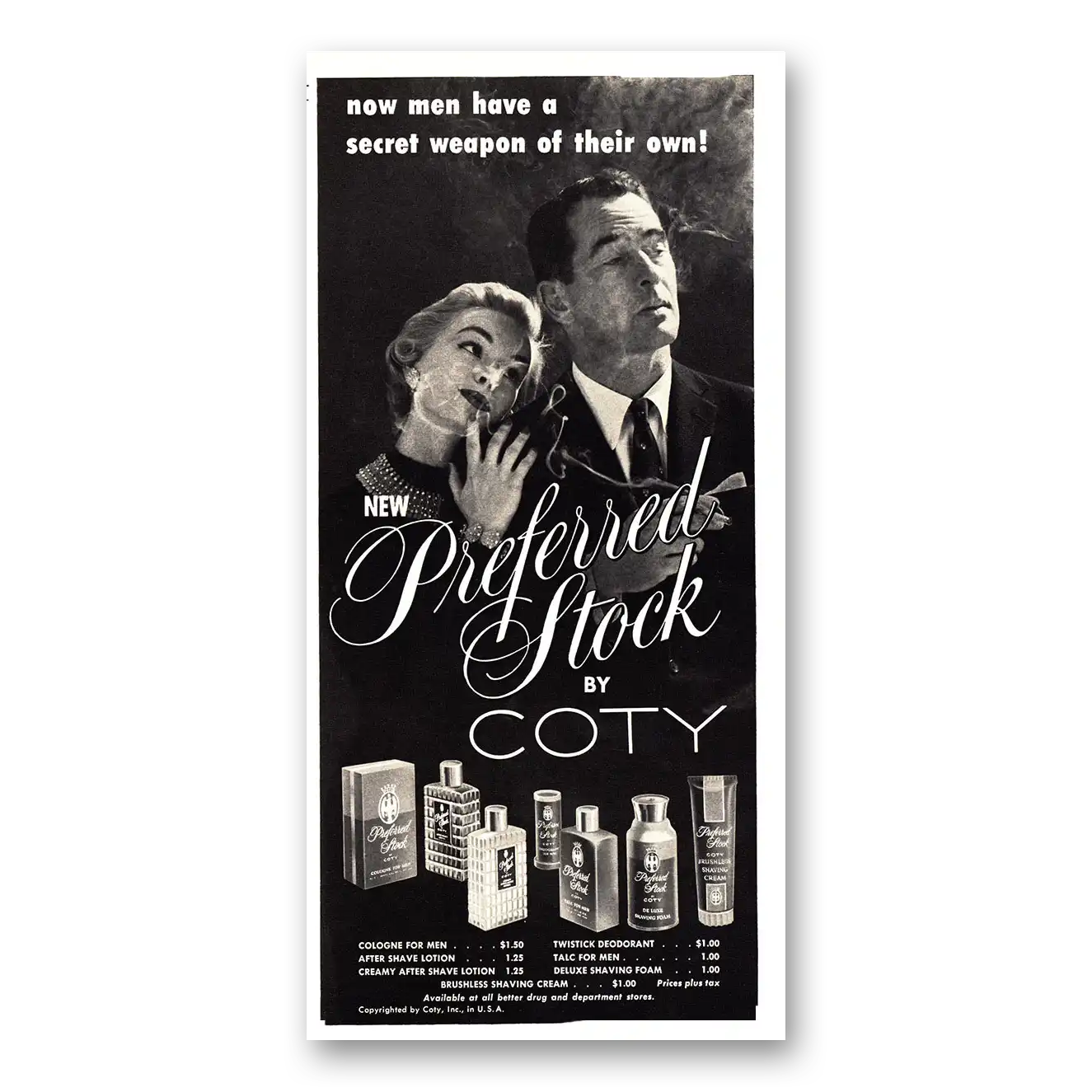 1955 Coty Perfume Preferred Stock Men Have a Secret Weapon Vintage Magazine Print Ad