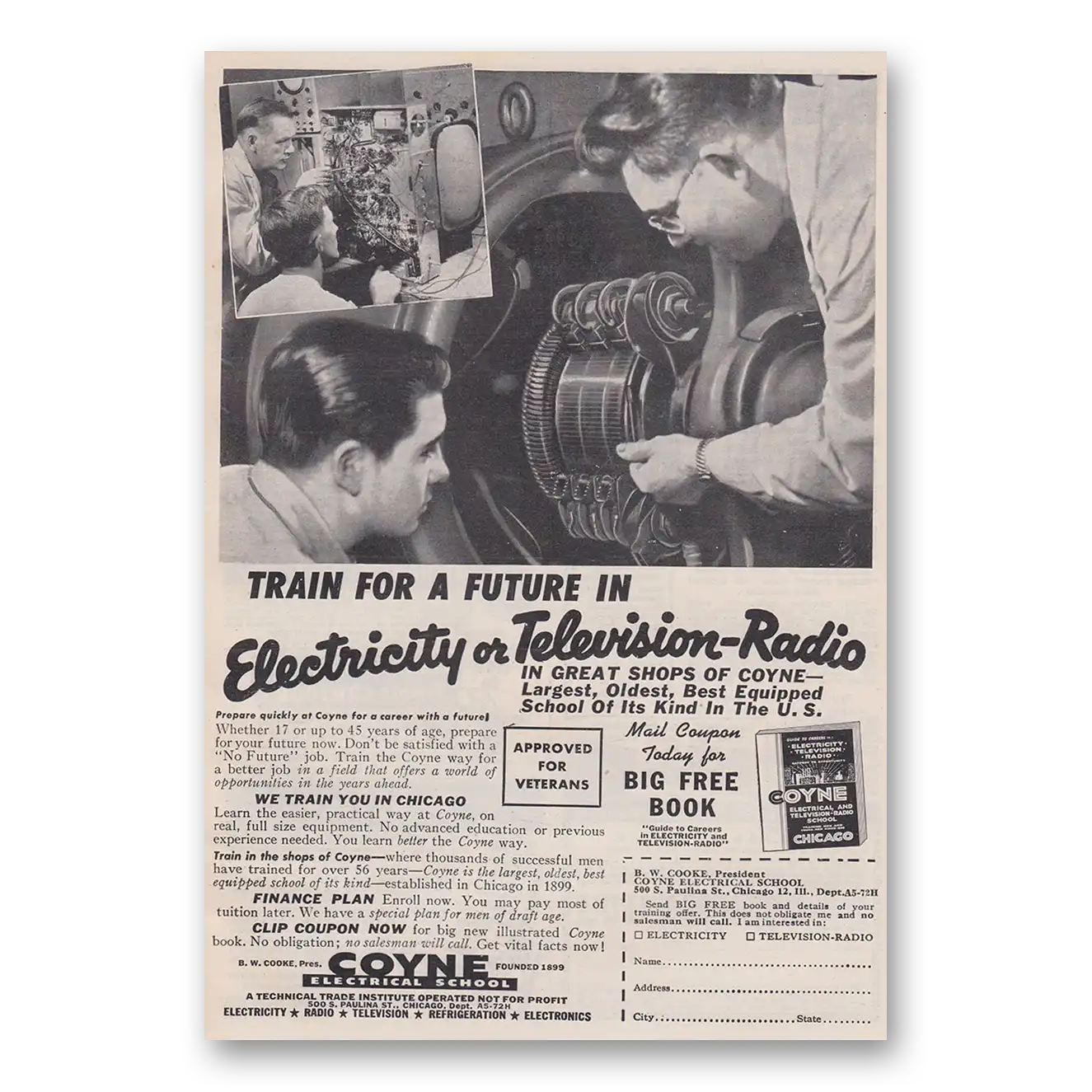 1955 Coyne Electrical School Electricity or Television Radio Vintage Magazine Print Ad