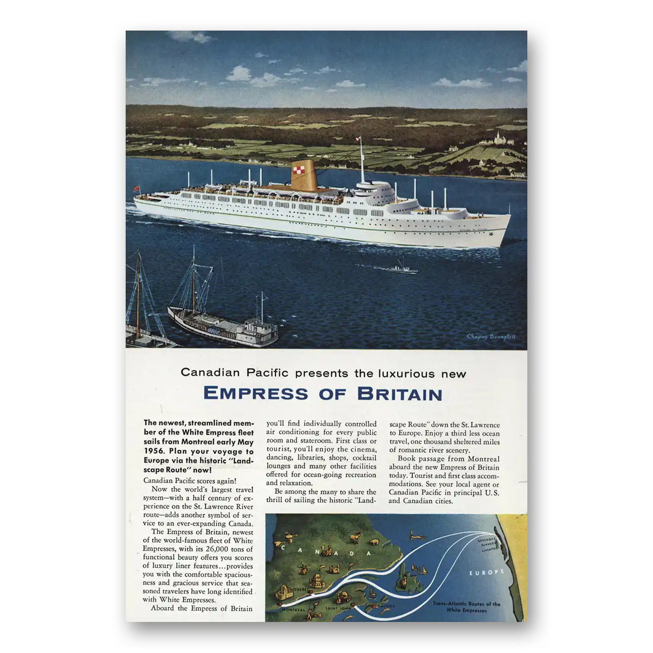 1955 Canadian Pacific Empress of Britain Vintage Magazine Print Ad