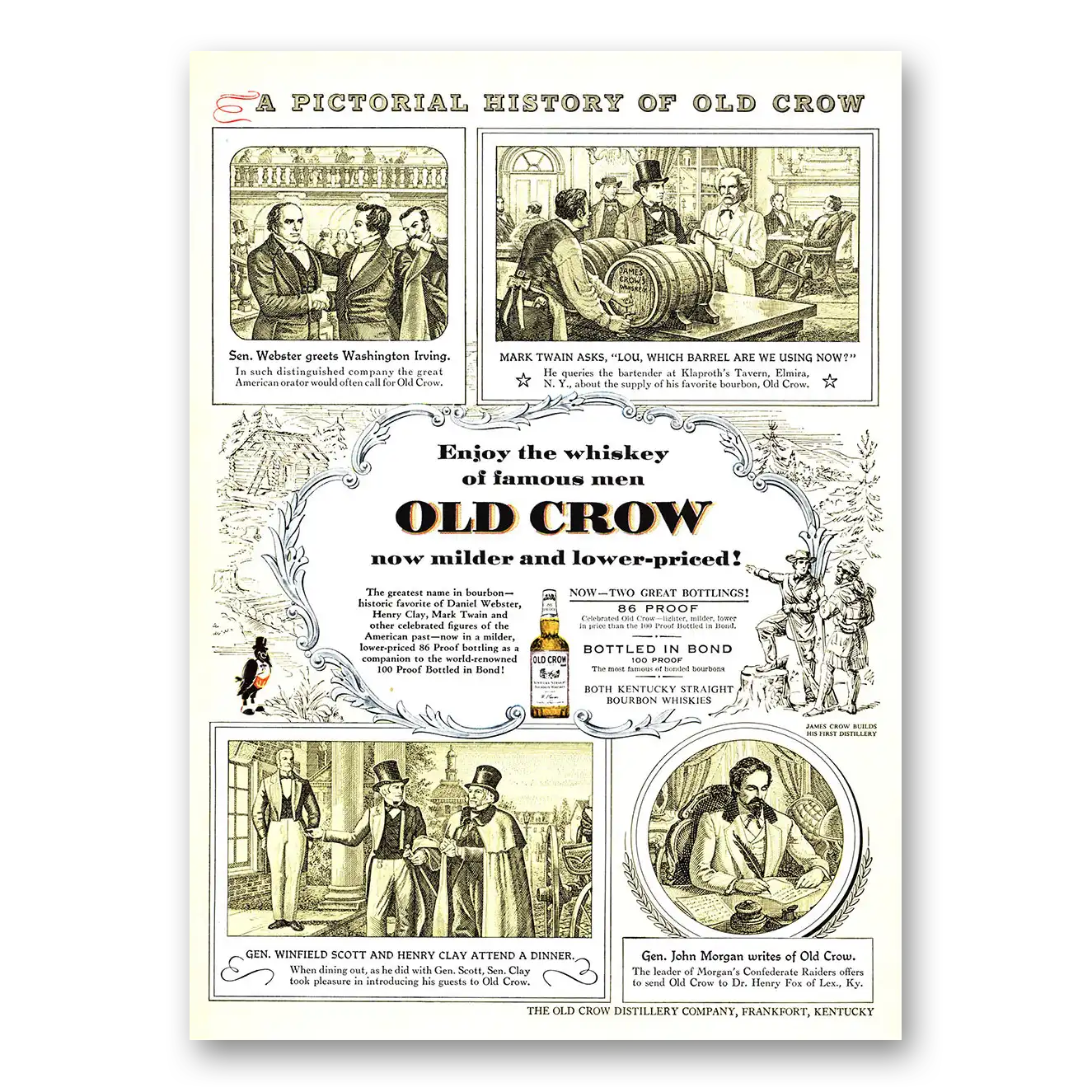 1955 Old Crow Whiskey Pictorial History of Old Crow Vintage Magazine Print Ad