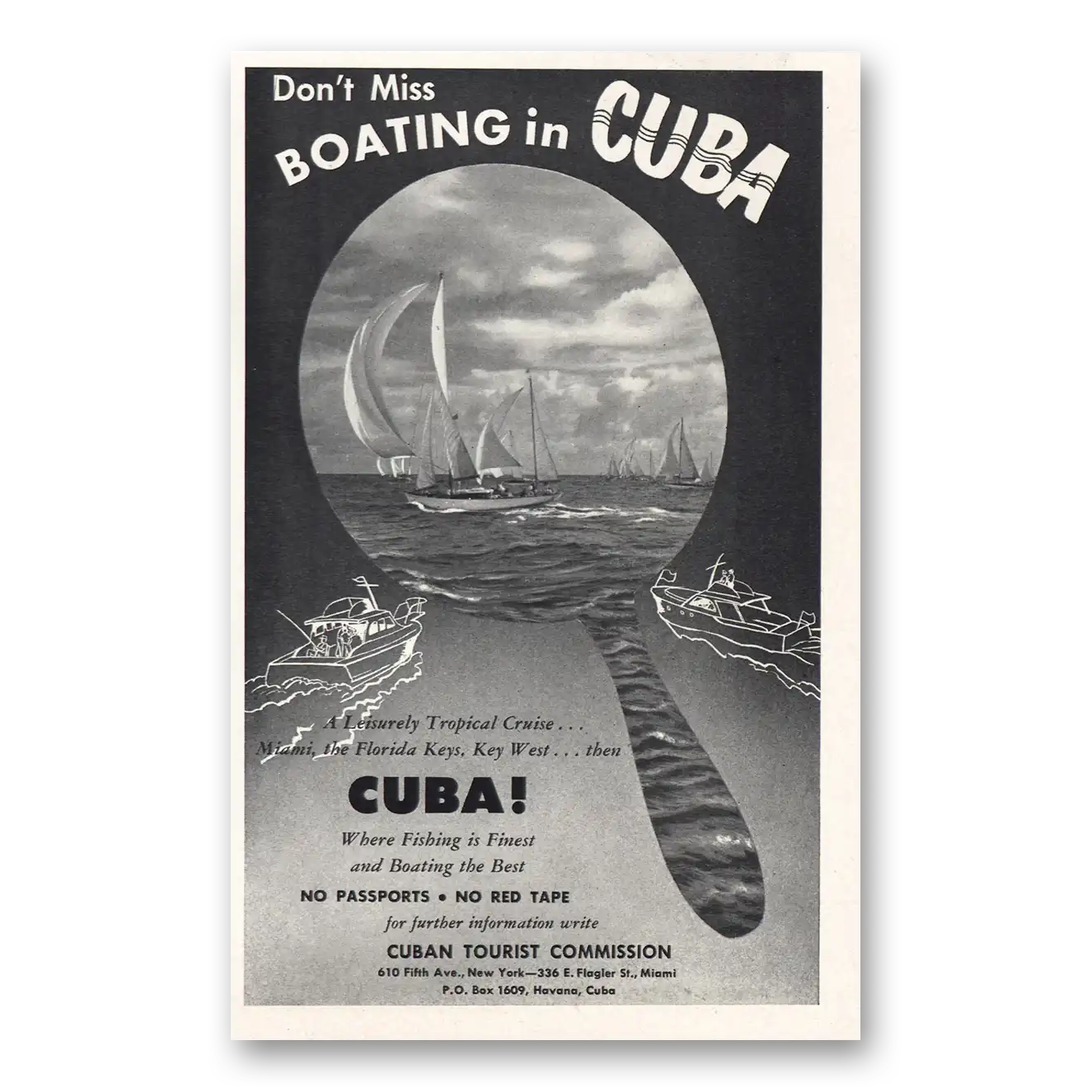 1955 Cuba Don't Miss Boating In Cuba Vintage Magazine Print Ad