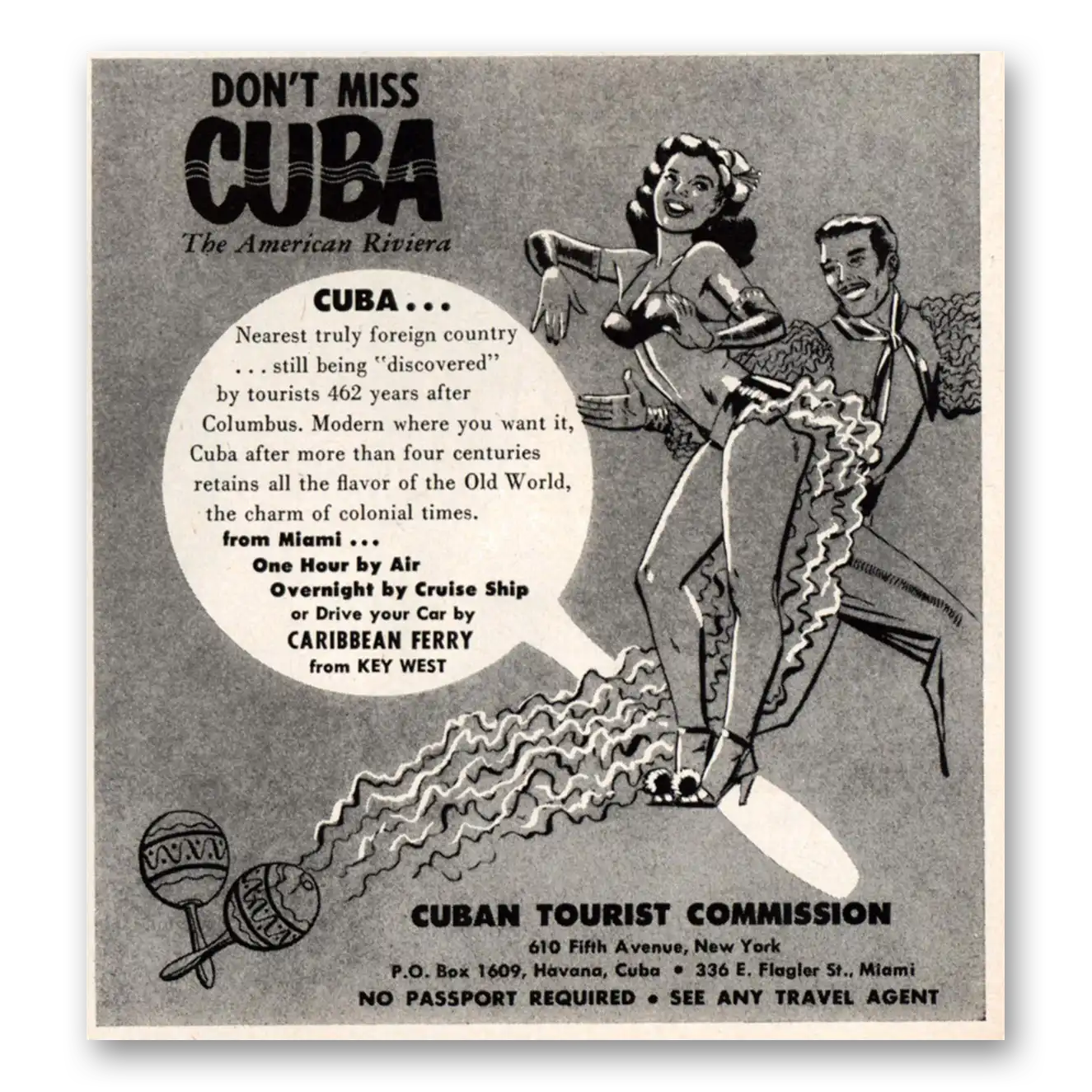 1955 Cuba Don't Miss Cuba Vintage Magazine Print Ad