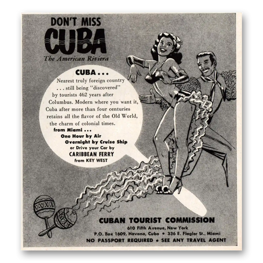 1955 Cuba Don't Miss Cuba Vintage Magazine Print Ad