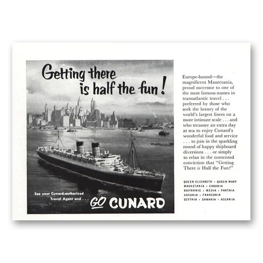 1955 Cunard Mauretania Skyline Vintage Magazine Print Ad