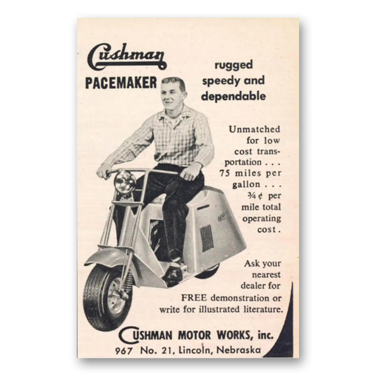 1955 Cushman Pacemaker Rugged Speedy Vintage Magazine Print Ad