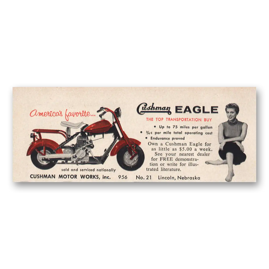 1955 Cushman Eagle Americas Favorite Vintage Magazine Print Ad