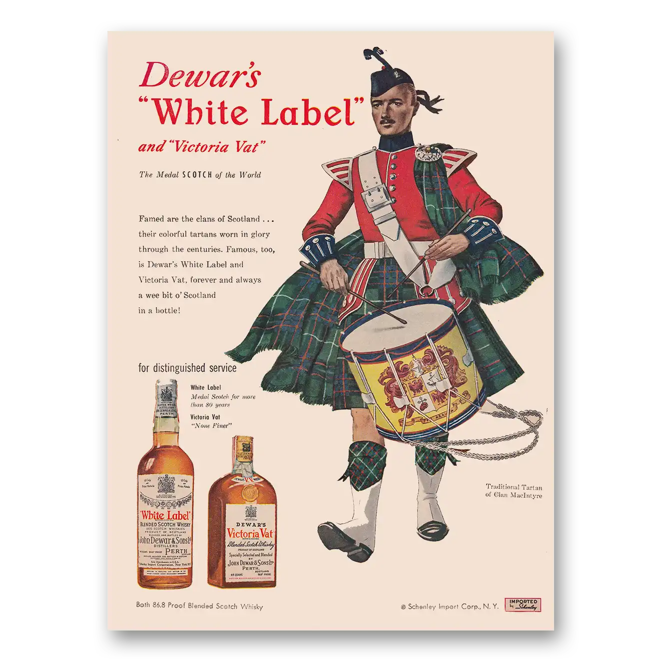 1955 Dewars White Label Victoria Vat Vintage Magazine Print Ad