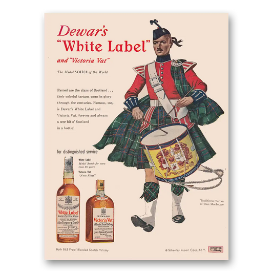 1955 Dewars White Label Victoria Vat Vintage Magazine Print Ad