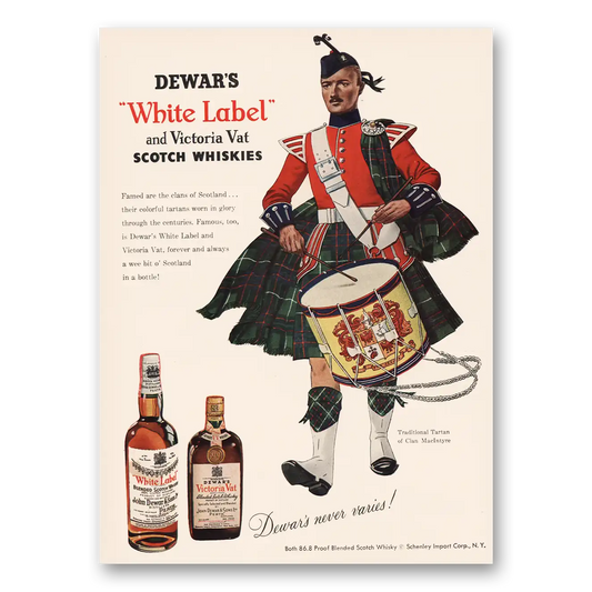 1955 Dewars White Label Traditional Tartan Vintage Magazine Print Ad