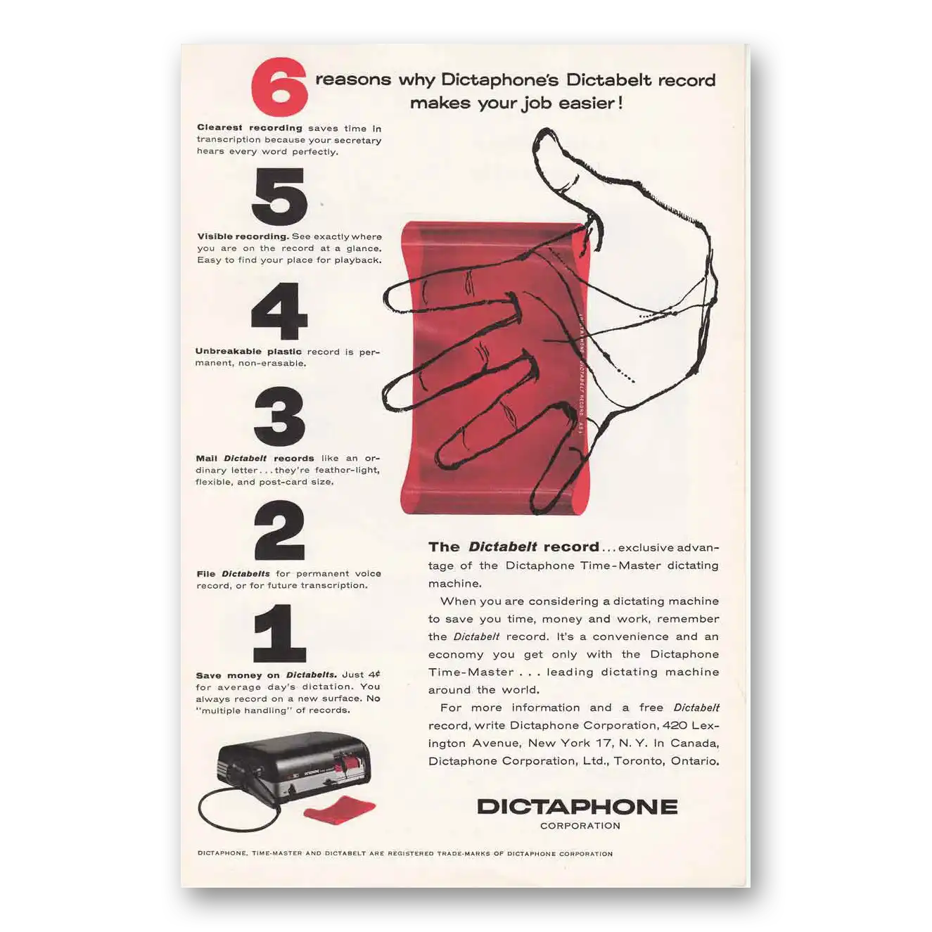 1955 Dictaphone Reasons Why Dictabelt Makes Job Easier Vintage Magazine Print Ad