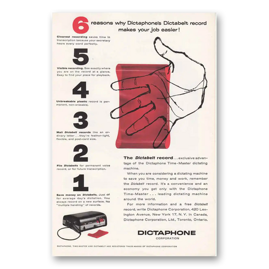 1955 Dictaphone Reasons Why Dictabelt Makes Job Easier Vintage Magazine Print Ad