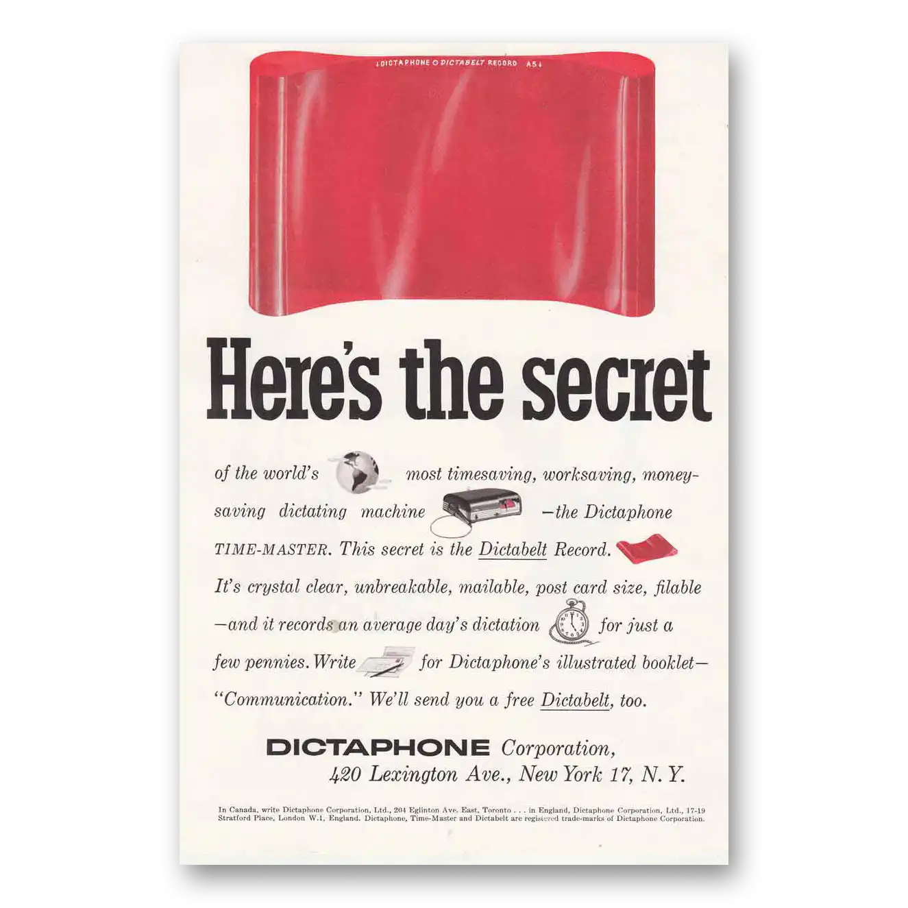 1955 Dictaphone Heres the Secret Vintage Magazine Print Ad