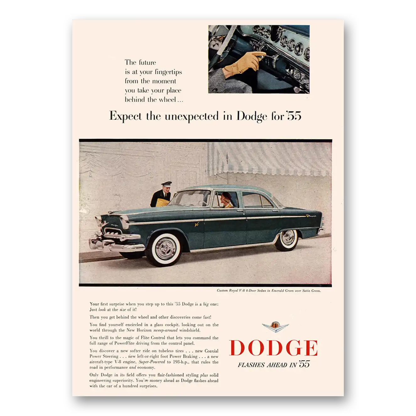 1955 Dodge Royal Sedan Future Is At Your Fingertips Vintage Magazine Print Ad