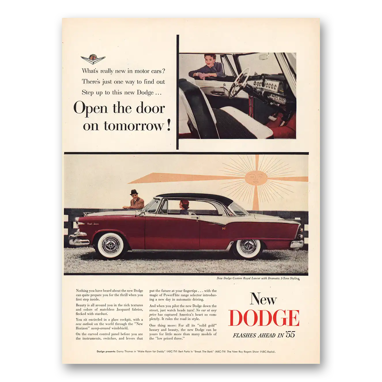 1955 Dodge Coronet Lancer Open the Door On Tomorrow Vintage Magazine Print Ad