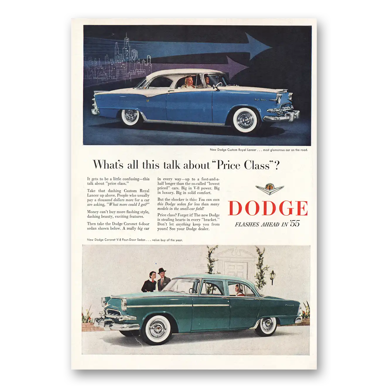 1955 Dodge Talk About Price Class Vintage Magazine Print Ad