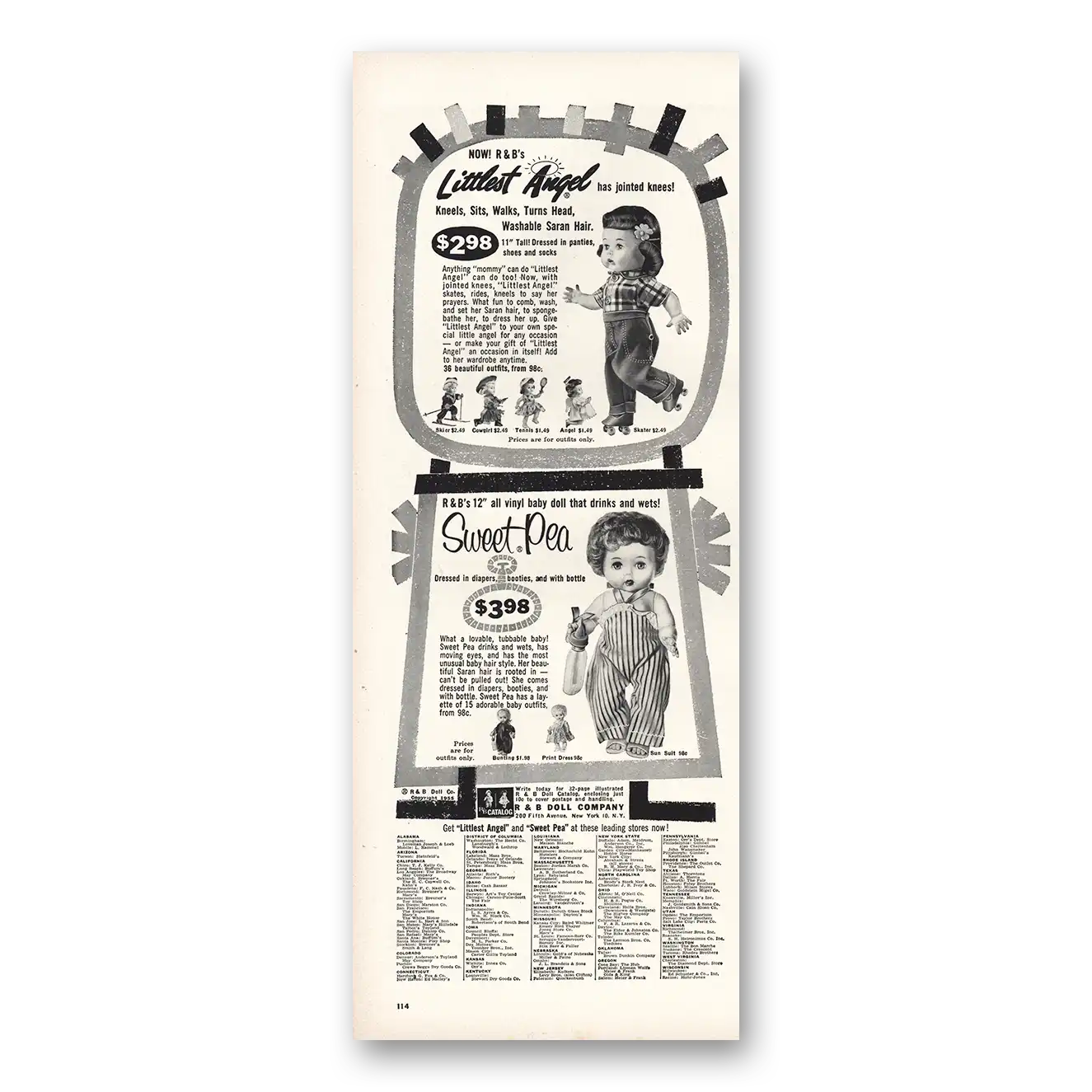 1955 R&B Doll Company Littlest Angel Sweet Pea Vintage Magazine Print Ad