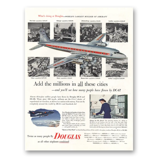 1953 Douglas Add the Millions In All These Cities Vintage Magazine Print Ad