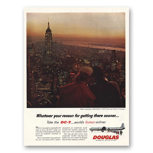 1955 Douglas Romance In Manhattan DC7 Vintage Magazine Print Ad