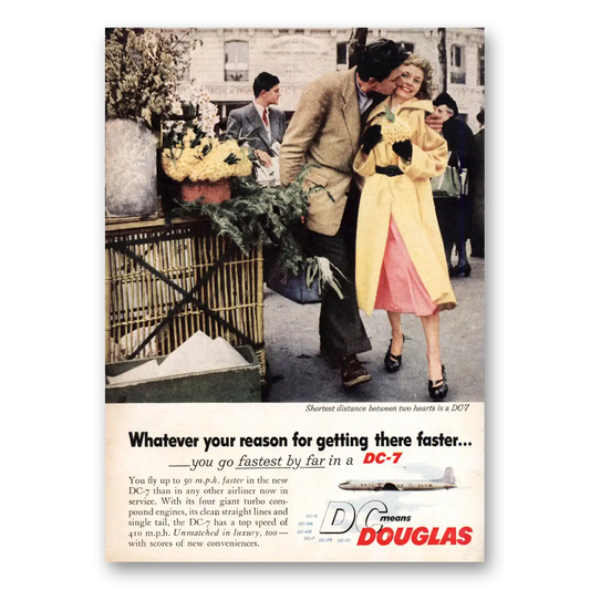 1955 Douglas DC7 Fly Up to 50 Mph Faster Vintage Magazine Print Ad