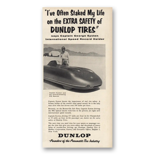 1955 Dunlop Tires Captain George Eyston Vintage Magazine Print Ad