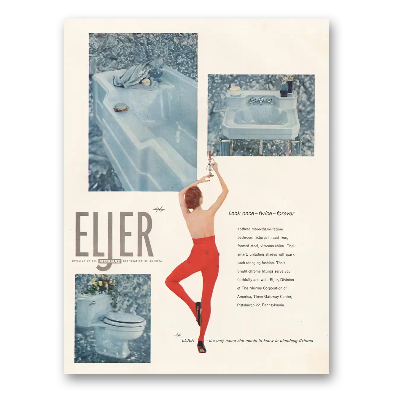 1955 Eljer Look Once Twice Forever Vintage Magazine Print Ad