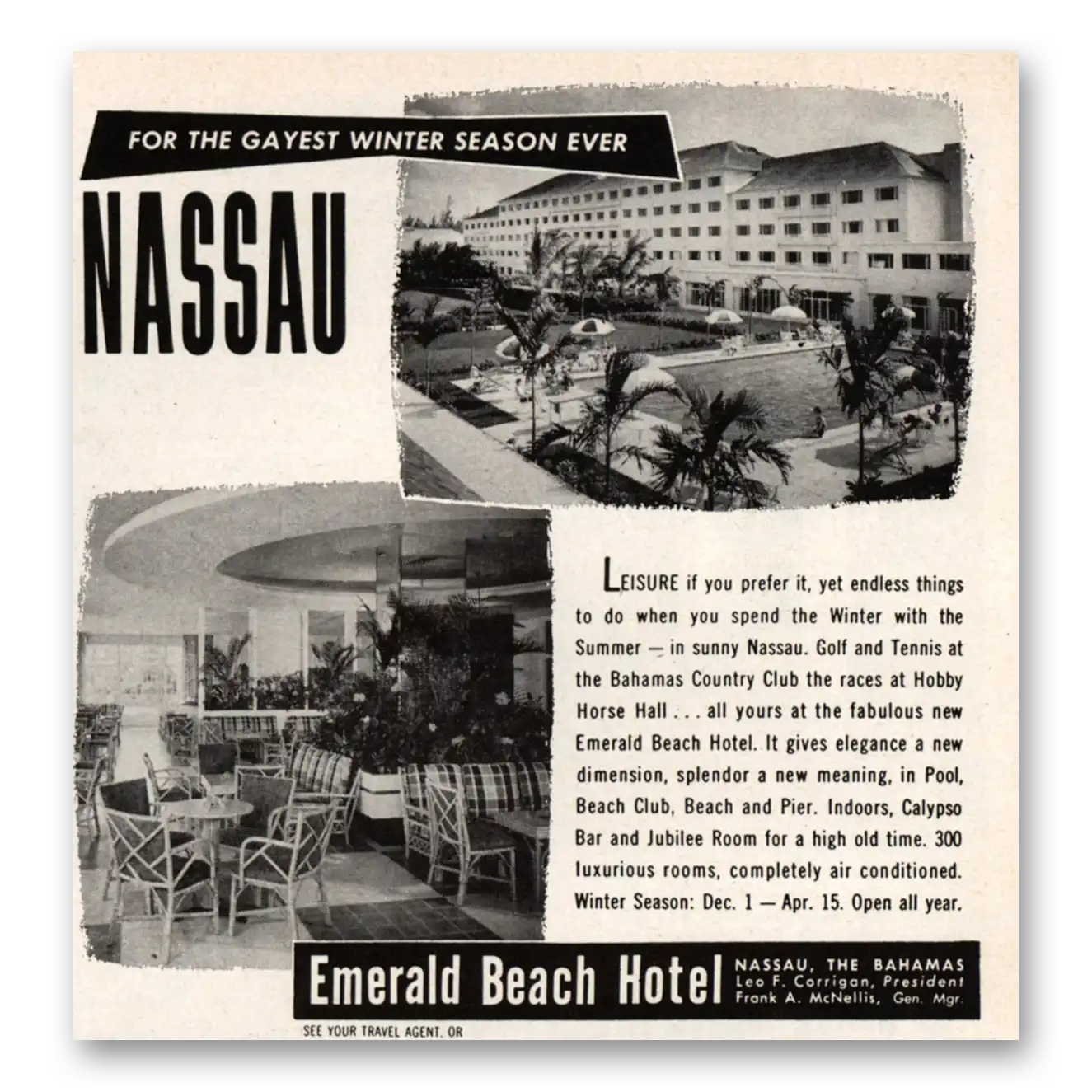 1955 Emerald Beach Hotel Nassau Bahamas Vintage Magazine Print Ad