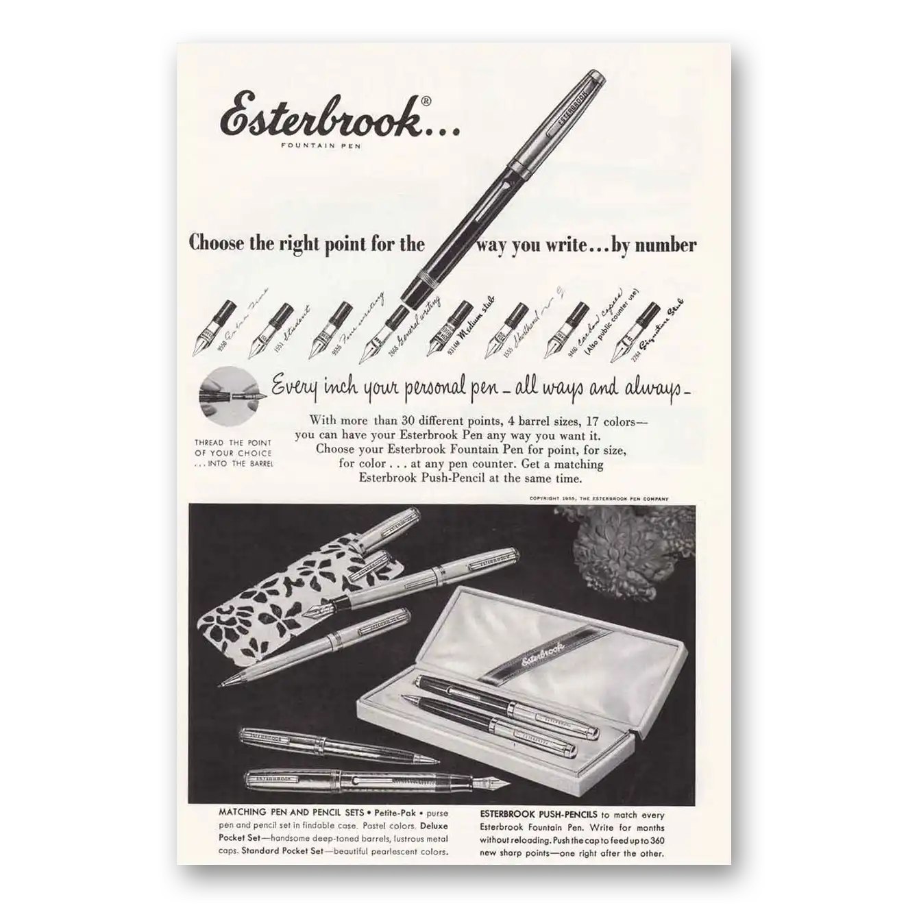 1955 Esterbrook Fountain Pen Every Inch Your Personal Pen Vintage Magazine Print Ad