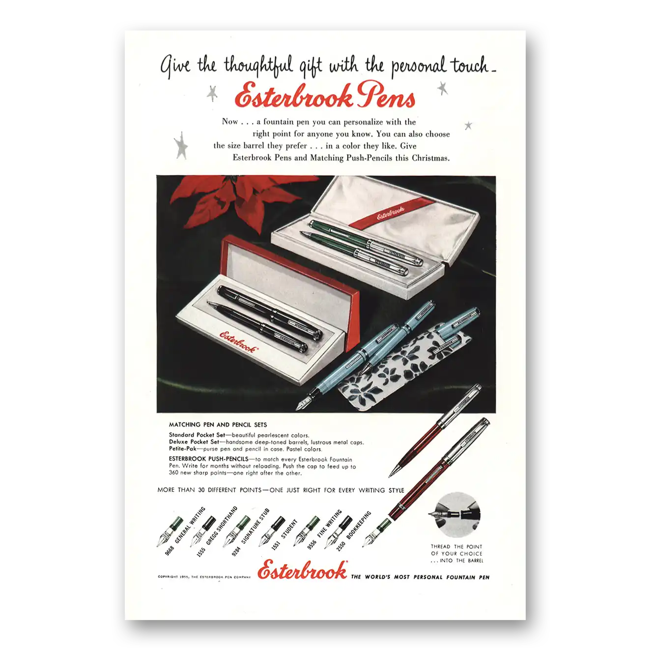 1955 Esterbrook Pen Give the Thoughtful Gift with Personal Touch Vintage Magazine Print Ad