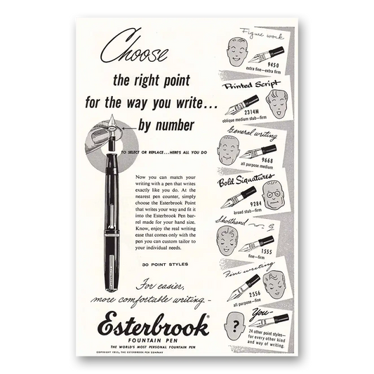 1955 Esterbrook Fountain Pen Choose the Right Point Vintage Magazine Print Ad